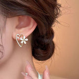 14K Gold-Plated Elegant Heart-Design Flower Stud Earrings