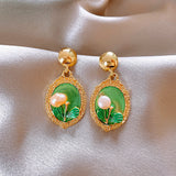 14K Gold-Plated Elegant Oil Drop Flower Pearl Earrings