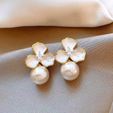 14K Gold-Plated Elegant Pearl Flower Earrings