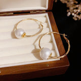 14K Gold-Plated Elegant Pearl Large Hoop Earrings