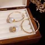 14K Gold-Plated Elegant Pearl Large Hoop Earrings