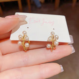 14K Gold-Plated Elegant Petite Bead Leaf Studs