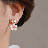 14K Gold-Plated Elegant Pink Cherry Blossom Bow Earrings