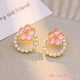 14K Gold-Plated Elegant Pink Opal Flower Pearl Earrings