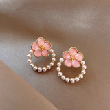 14K Gold-Plated Elegant Pink Opal Flower Pearl Earrings