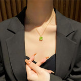 14K Gold-Plated Elegant Rotating Green Opal Flower Necklaces