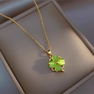 14K Gold-Plated Elegant Rotating Green Opal Flower Necklaces