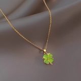 14K Gold-Plated Elegant Rotating Green Opal Flower Necklaces