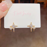 14K Gold-Plated Elegant Zircon Bling Star Studs