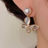 14K Gold-Plated Elegant Zircon Butterfly Pearl Earrings