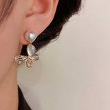 14K Gold-Plated Elegant Zircon Butterfly Pearl Earrings