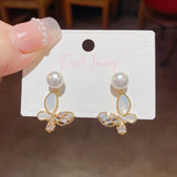 14K Gold-Plated Elegant Zircon Butterfly Pearl Earrings