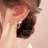 14K Gold-Plated Elegant Zircon Butterfly Pearl Stud Earrings