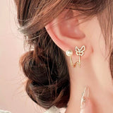 14K Gold-Plated Elegant Zircon Butterfly Pearl Stud Earrings