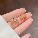 14K Gold-Plated Elegant Zircon Butterfly Studs