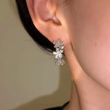 14K Gold-Plated Elegant Zircon Flower Earrings