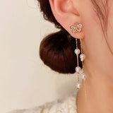 14K Gold-Plated Elegant Zircon Flower Pearl Earrings