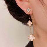 14K Gold-Plated Elegant Zircon Four-Leaf Flower Earrings