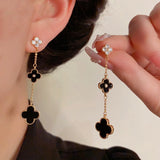 14K Gold-Plated Elegant Zircon Four-Leaf Flower Earrings