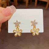 14K Gold-Plated Elegant Zircon Opal Flower Earrings