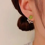 14K Gold-Plated Elegant Zircon Pearl Flower Earrings