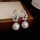 14K Gold-Plated Elegant Zircon Pearl Flower Earrings