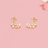 14K Gold-Plated Elegant Zircon Pearl Flower Earrings