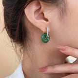 14K Gold-Plated Elegant Zircon Resin Green Jade Earrings