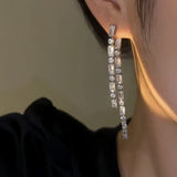 14K Gold-Plated Elegant Zircon Square Diamond Long Front and Back Tassel Earrings