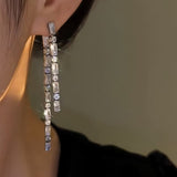 14K Gold-Plated Elegant Zircon Square Diamond Long Front and Back Tassel Earrings