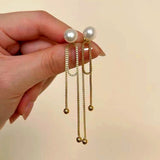 14K Gold-Plated Exquisite Long Pearl Tassel Earrings