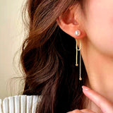 14K Gold-Plated Exquisite Long Pearl Tassel Earrings