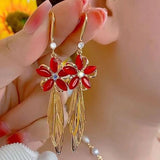 14K Gold-Plated Exquisite White And Red Flower Earrings