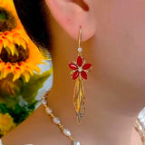 14K Gold-Plated Exquisite White And Red Flower Earrings