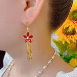 14K Gold-Plated Exquisite White And Red Flower Earrings