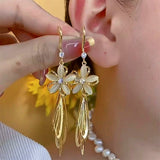 14K Gold-Plated Exquisite White And Red Flower Earrings