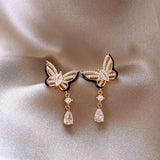 14K Gold-Plated Exquisite Zircon Butterfly Earrings