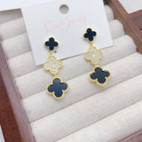 14K Gold-Plated Four-Leaf Clover Three-Flower Earrings