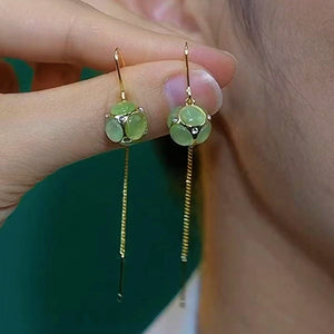 14K Gold-Plated Green Cat's Eye Hydrangea Threader Earrings