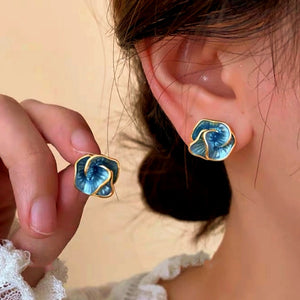 14K Gold-Plated Haze Blue Flower Stud Earrings