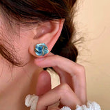 14K Gold-Plated Haze Blue Flower Stud Earrings