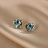 14K Gold-Plated Haze Blue Flower Stud Earrings