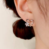 14K Gold-Plated Heart-Design Rotating Flower Studs