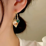 14K Gold-Plated Heart Leaf Pearl Earrings