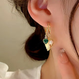 14K Gold-Plated Heart Leaf Pearl Earrings