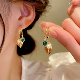 14K Gold-Plated Heart Leaf Pearl Earrings