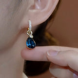 14K Gold-Plated Blue Water Drop Crystal Earrings