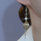 14K Gold-Plated Hollow Leaf Tassel Threader Earrings