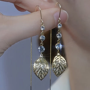 14K Gold-Plated Hollow Leaf Tassel Threader Earrings