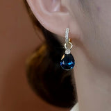 14K Gold-Plated Blue Water Drop Crystal Earrings